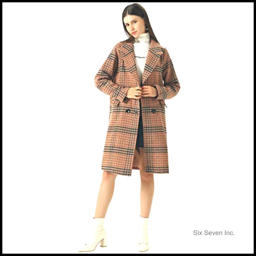 Oversize Wool Peacoat with Lapel Collar, Double Breasted Long Winter Coat - Picture 3 of 6